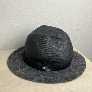 RAG & BONE Packable Straw Fedora Hat Medium Black